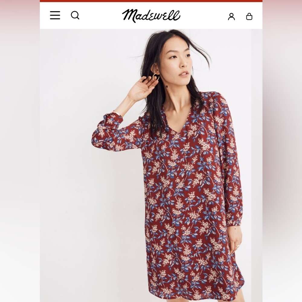 Madewell Maroon Floral Long Sleeve Dress